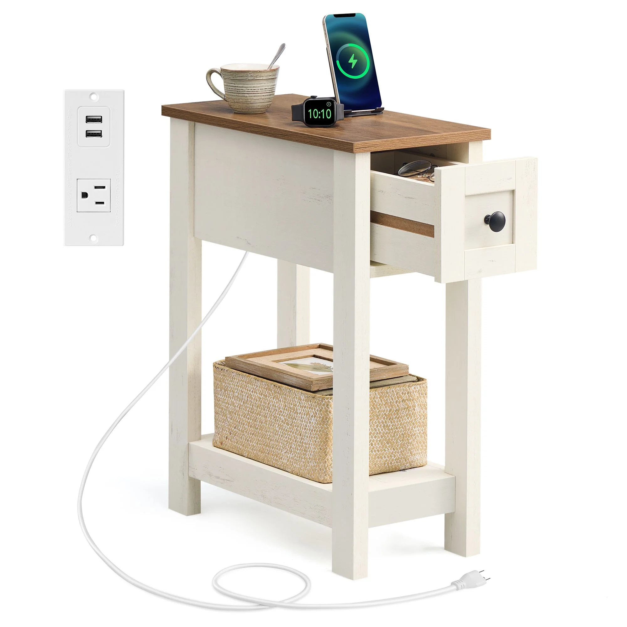 Traditional VASAGLE Farmhouse End Table with Storage Drawer Easy-to-Use