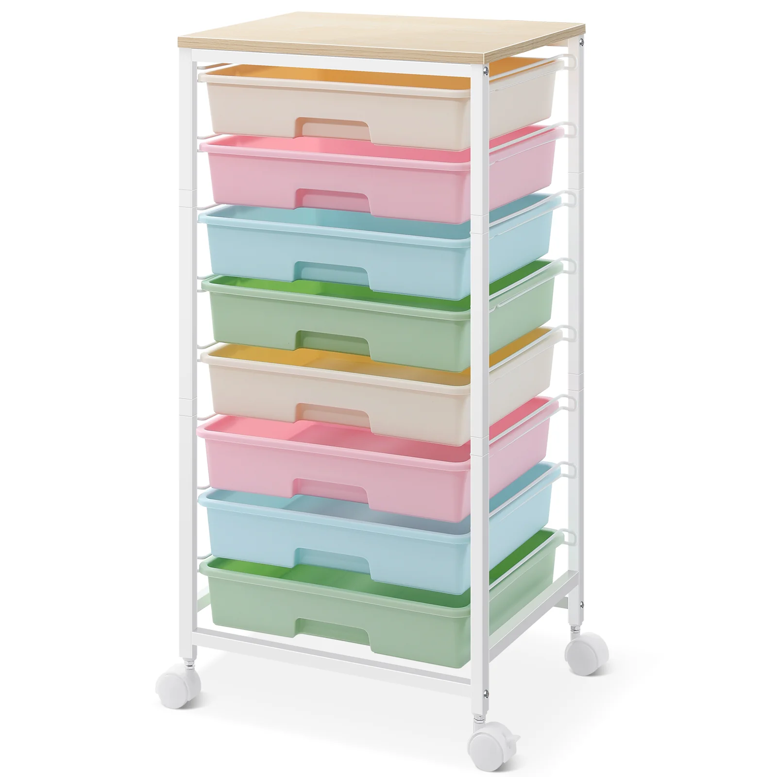 Functional KK KINGRACK Storage Rolling Drawer Cart Drawer Organizer with 8 Drawers and Wooden Tabletop Metal amp Plastic Multicolor BZ830924-1 Powerful