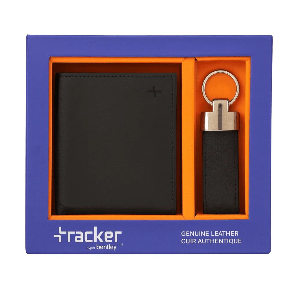 Contemporary Leather Wallet Keychain Gift Set – Tracker by Bentley Breathable