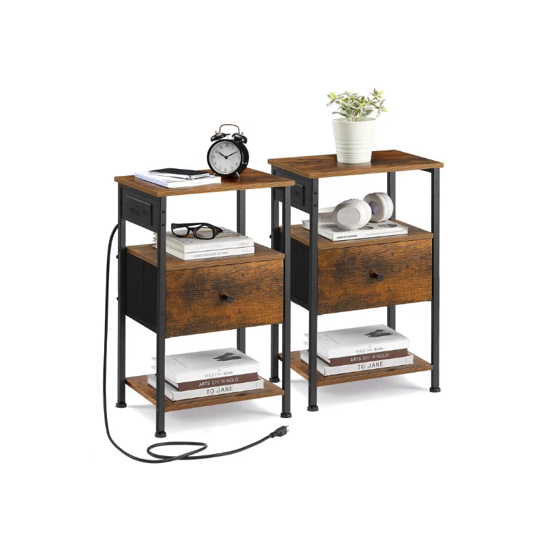 Expertly Made VASAGLE Set of 2 Nightstands with Charging Stations Premium Material