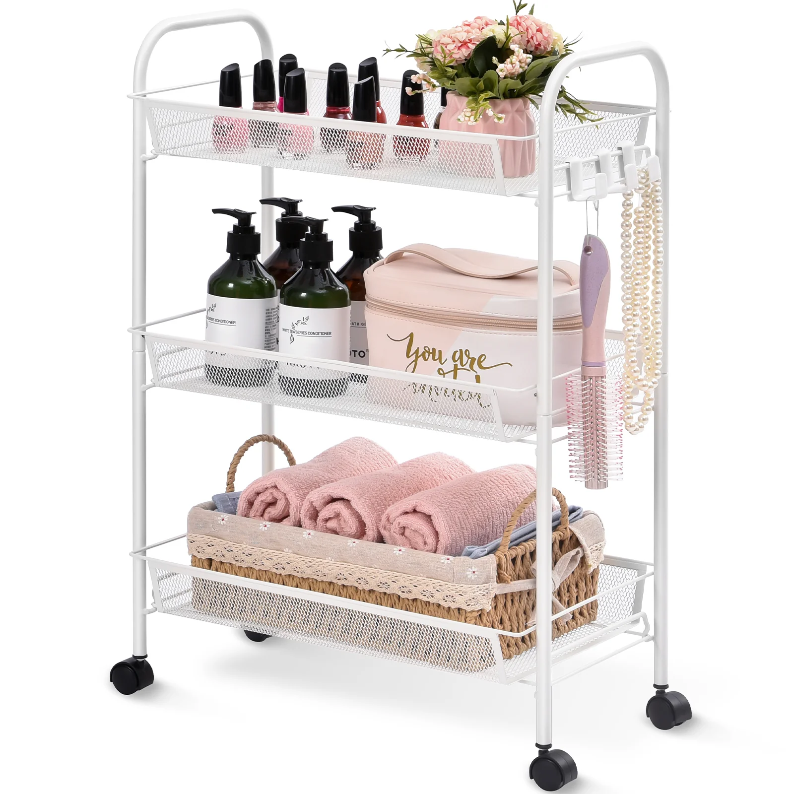 Crafted Kingrack 3-Tier Rolling Cart Organizer Metal Storage Cart with Wheels Utility Cart for Office Kitchen Bedroom Bathroom Laundry Room WK150043-W Fine
