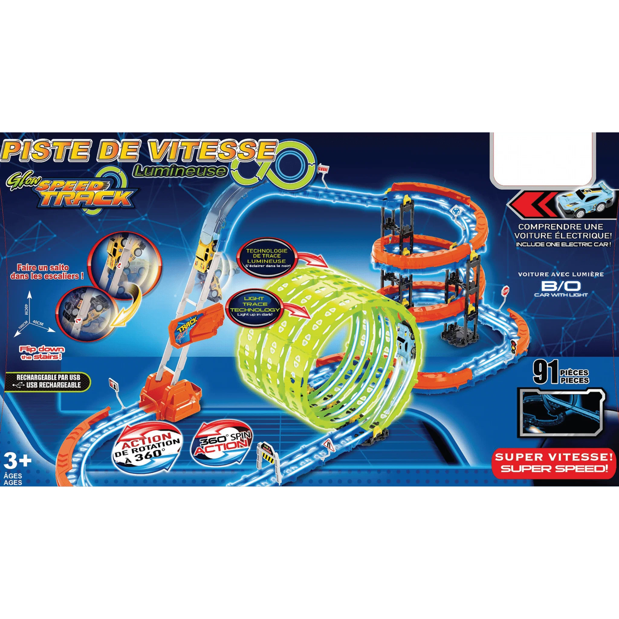 Exceptional 91 Pc Track Set with Lights and Glow in Dark Climb Leader Superior