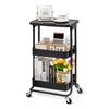Original Design KINGRACK 3-Tier Metal Rolling Storage Cart with Practical Tabletop 3-Tier Metal Serving Rolling Cart with Contral Handle Trolley Organizer with Locking Wheels for Library Office Classroom Home Dedroom RY810173-B Detailed