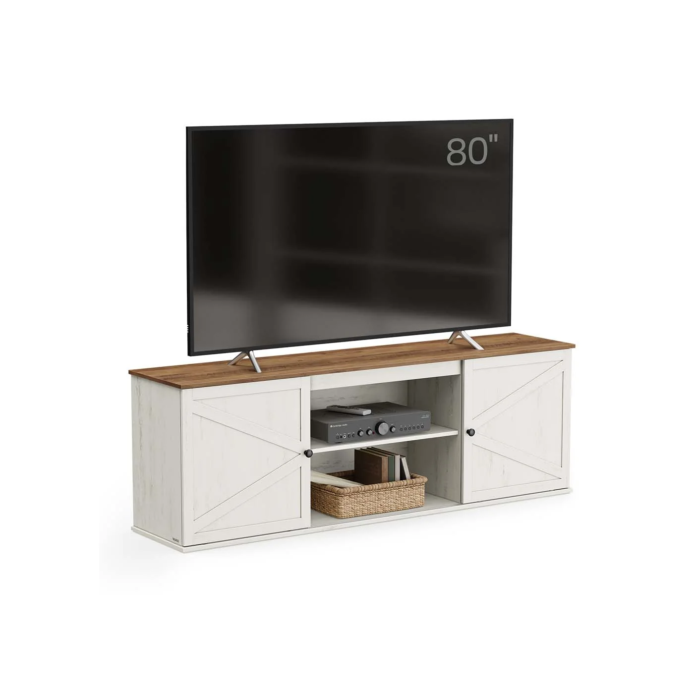 Secure VASAGLE Farmhouse TV stand with storage cabinets and sliding barn doors Elegant