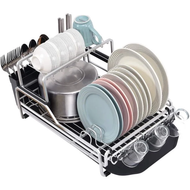 Top-Quality Kingrack 2-Tier Aluminum Dish Drying Rack Dish Drainer Set with Multifunctional Removable Top Shelf WK112354 Original Design