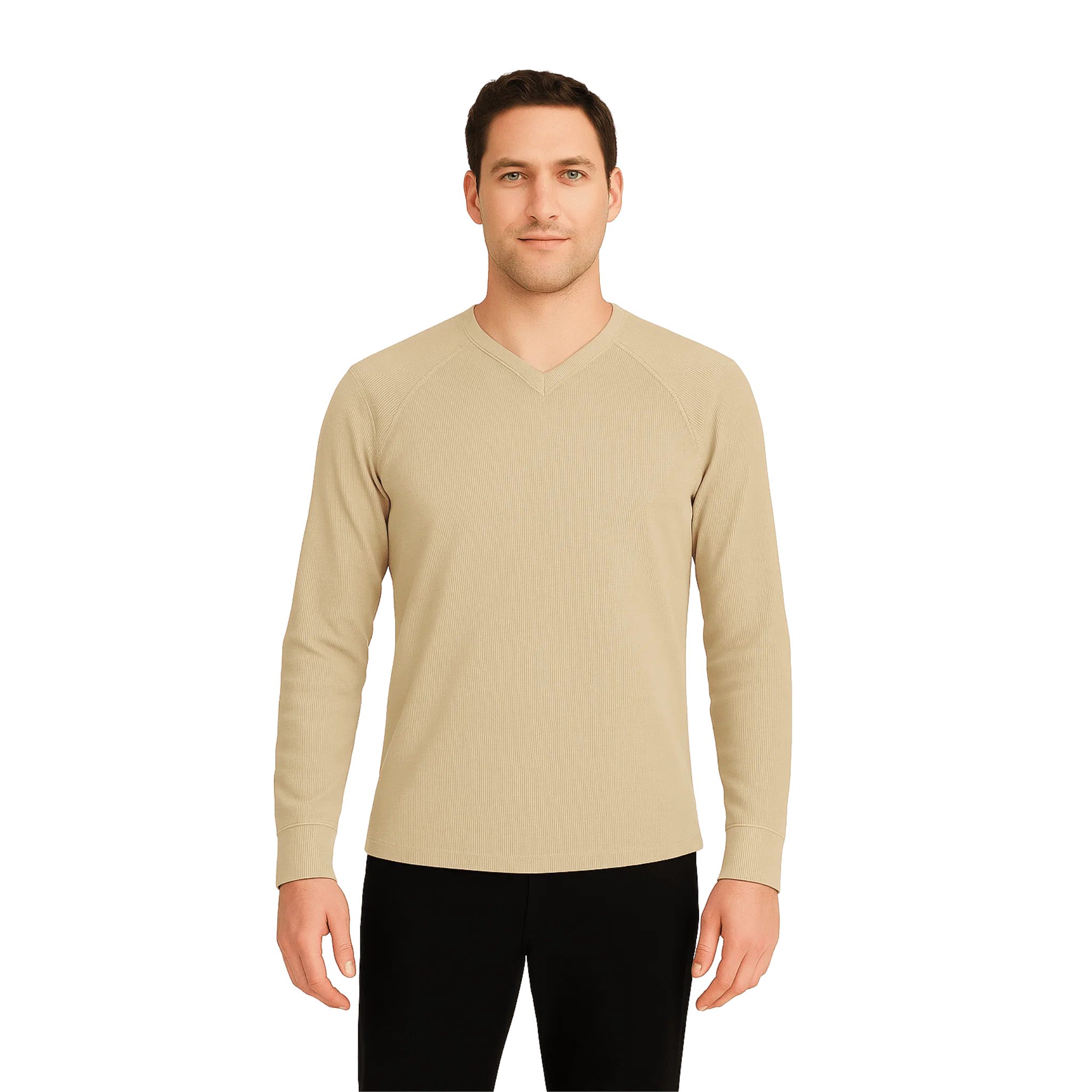 Stylish Men s Ribbed Long-Sleeve V-Neck Top Convenient