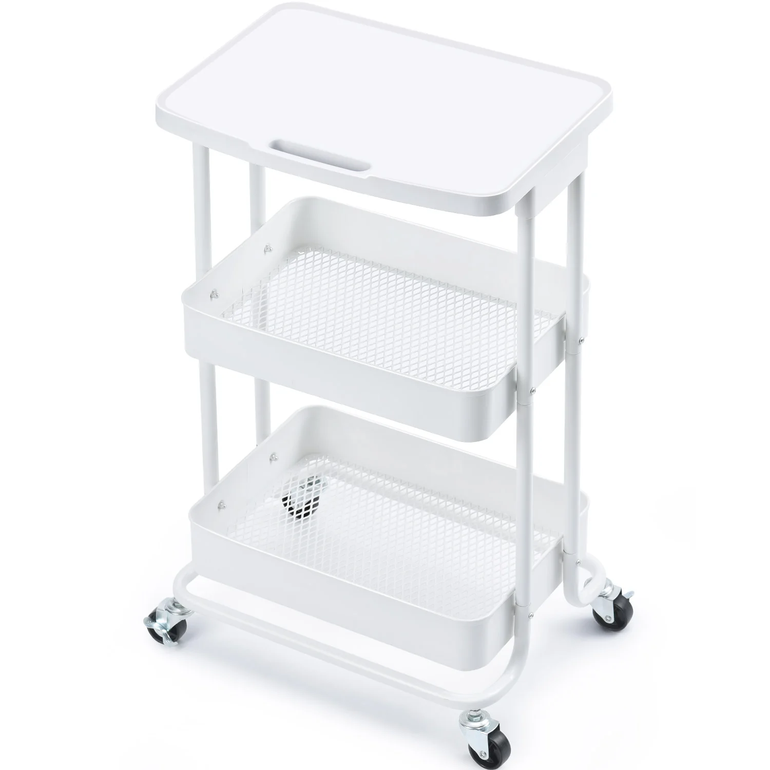 Proven 3-Tier Metal Rolling Storage Cart with Practical Tabletop WHITE WK130918 Detailed
