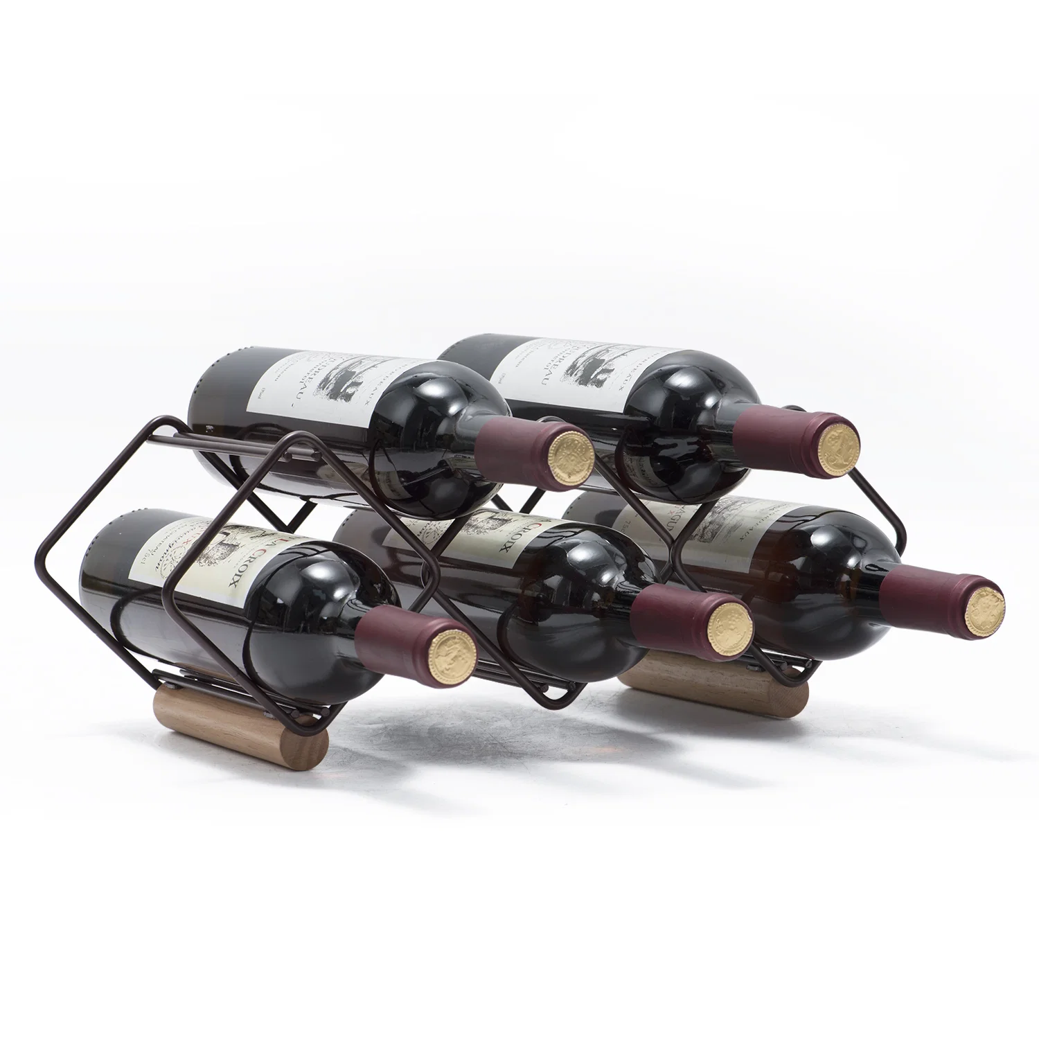 Premium Tabletop Wine Rack 5 Bottle Wine Holder Storage Stand Set of 1 Wood amp Metal Copper -WK130943 Outstanding