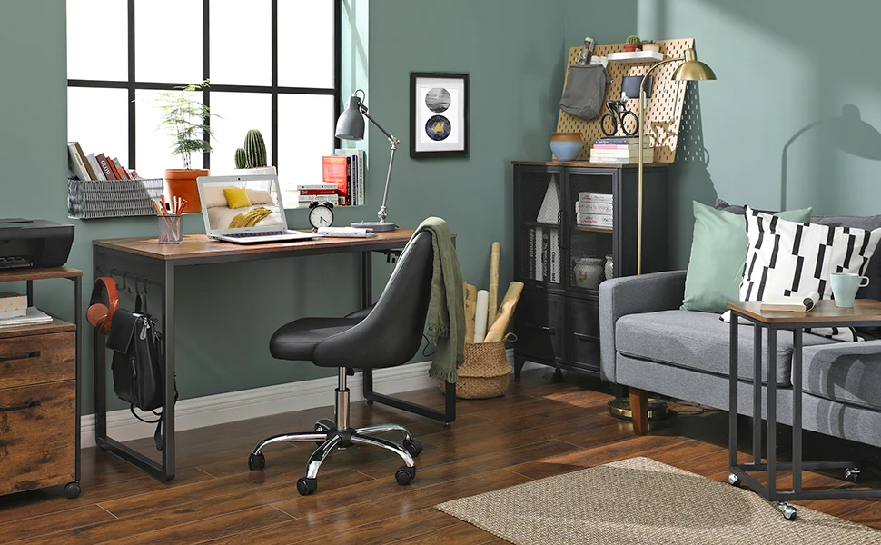 Fashionable VASAGLE Computer Desk Office Desk with 8 Hooks for Study Home Office Easy Assembly Industrial Design 47.2 x 23.6 x 29.5 Inches Rustic Brown Advanced