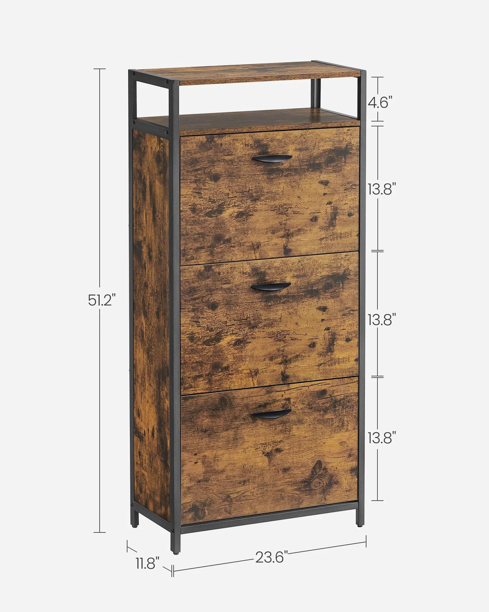 Durable VASAGLE Shoe Cabinet with 3 Flip Drawers Shoe Storage Cabinet Asjustable and Removable Dividers Holds 15-18 Pairs of Shoes 11.8 x 23.6 x 51.2 Inches Rustic Brown and Black Lightweight