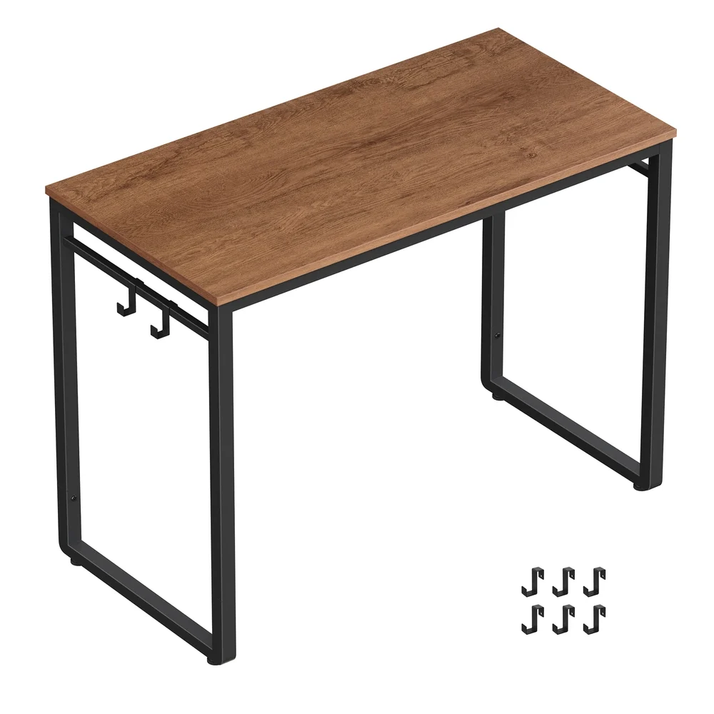 Environmentally Friendly VASAGLE VASAGLE Computer Desk Office Desk with 8 Hooks for Study Home Office Easy Assembly Industrial Design 47.2 x 23.6 x 29.5 Inches Walnut Brown and Black Excellent