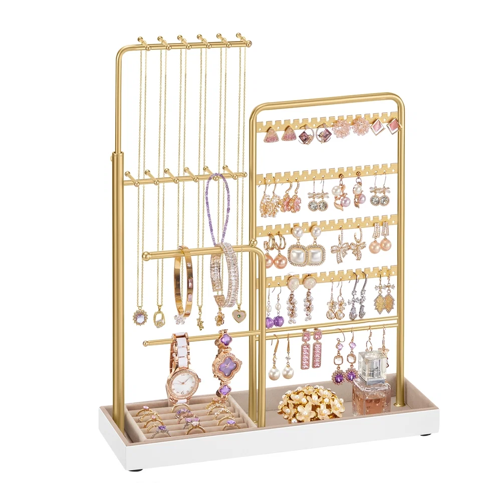 Smooth SONGMICS Jewelry holder with metal frame velvet tray and adjustable stand Refined