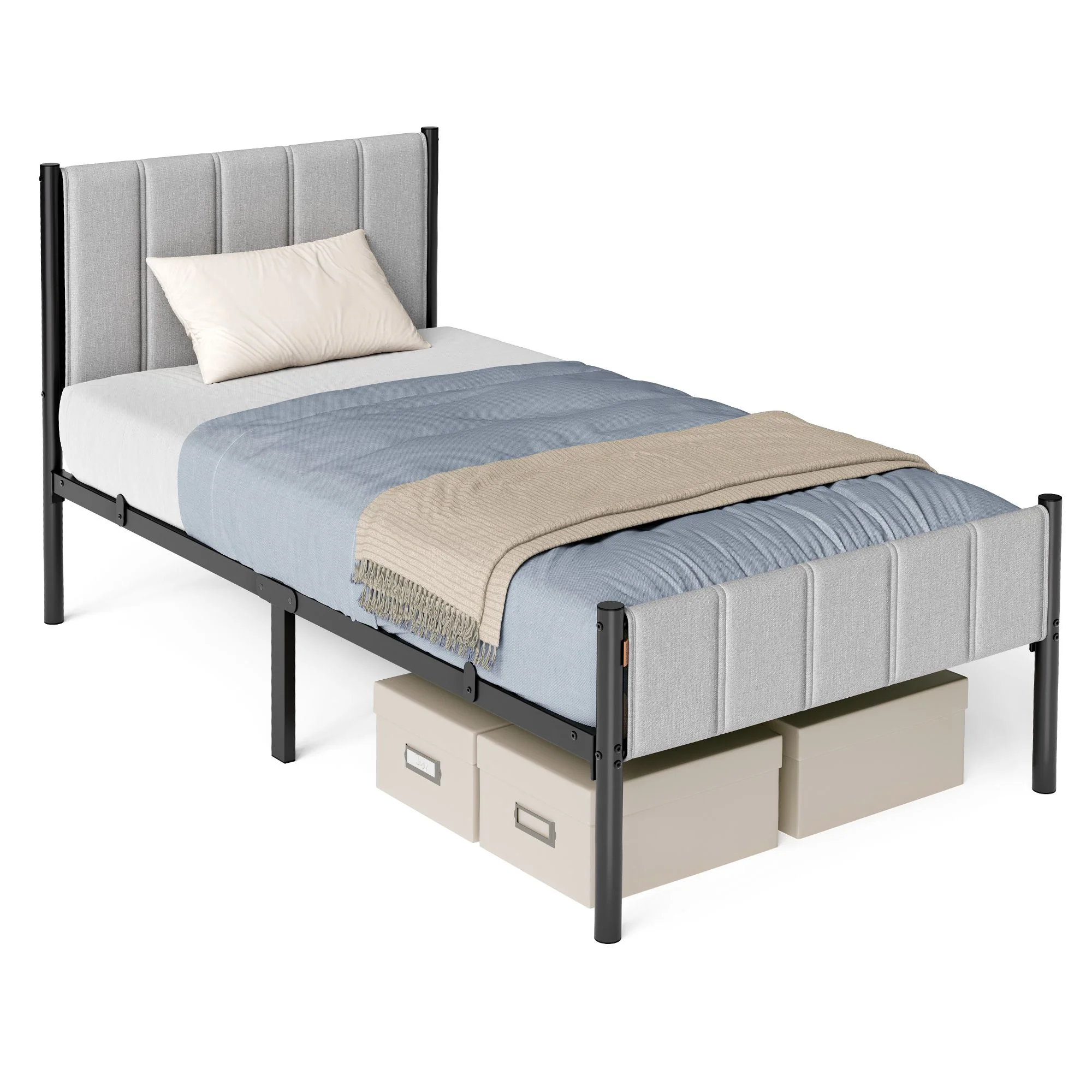 Contemporary VASAGLE Upholstered metal bed frame with headboard and footboard Modern