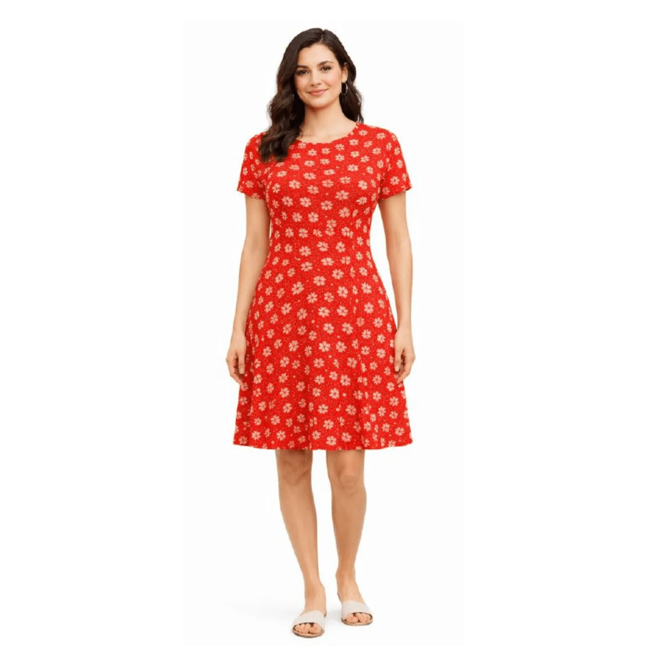 Reusable Printed Short Sleeve Fit Flare Dress Advanced