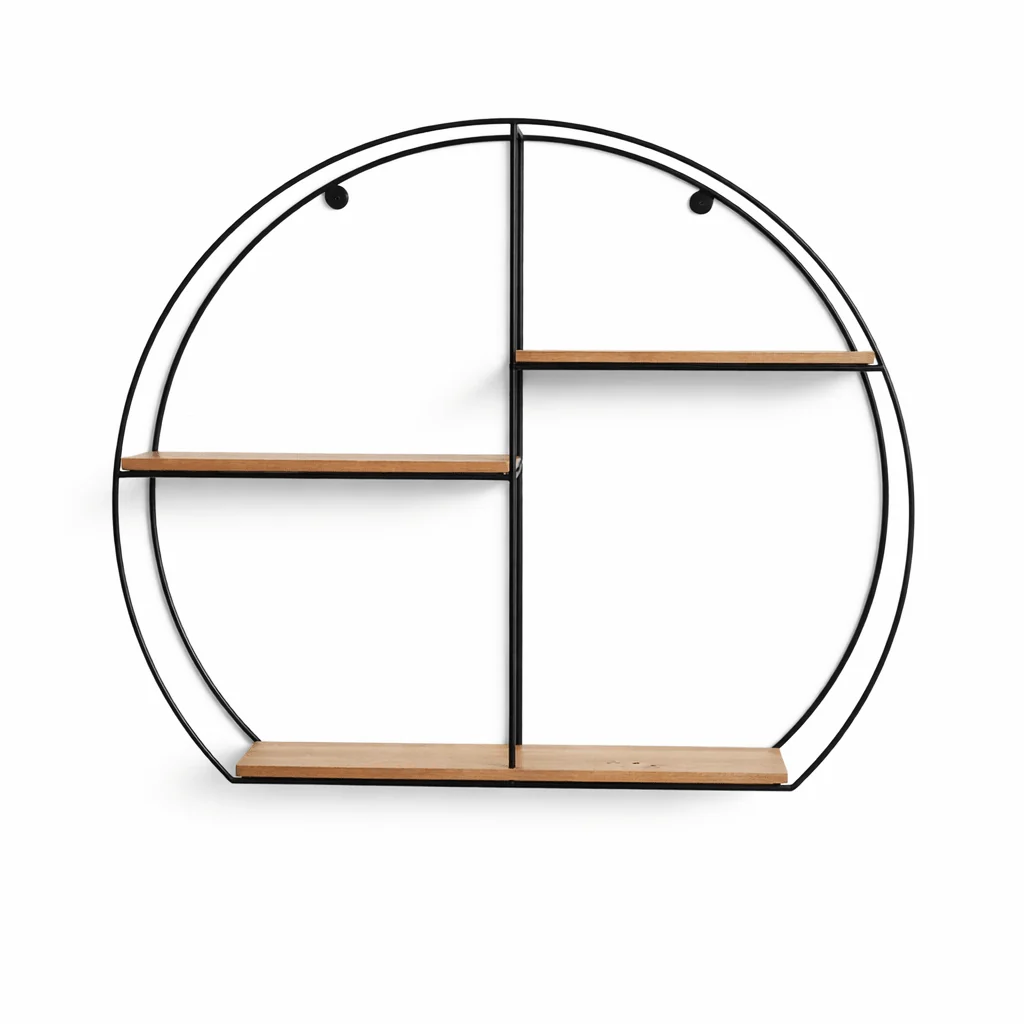 Specialty Round Wall Shelf – Metal MDF Decorative Storage Unit Clean