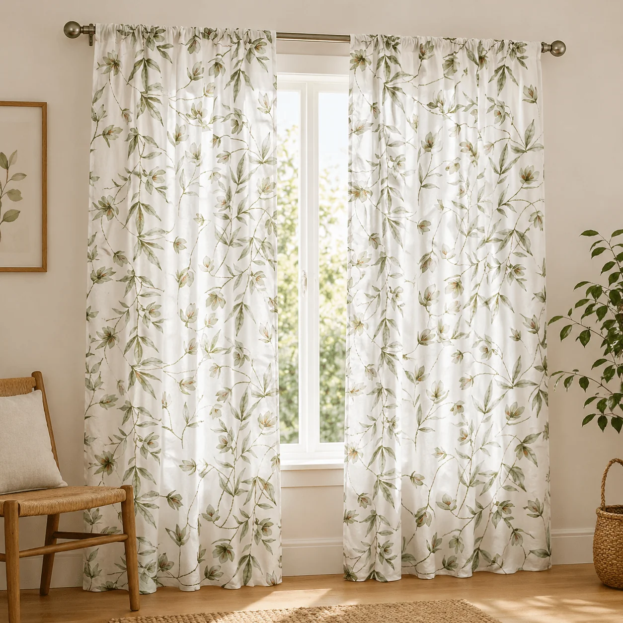 Organic Green Floral Room Darkening Curtain Panel – 2 Pack Fine