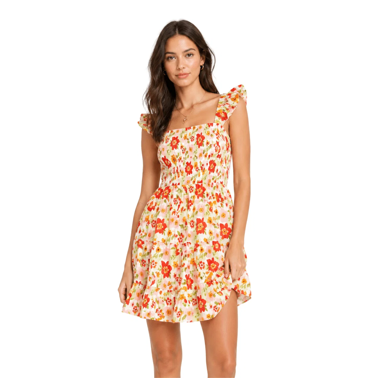 Innovative Floral Tiered Mini Dress with Ruffle Straps Enhanced