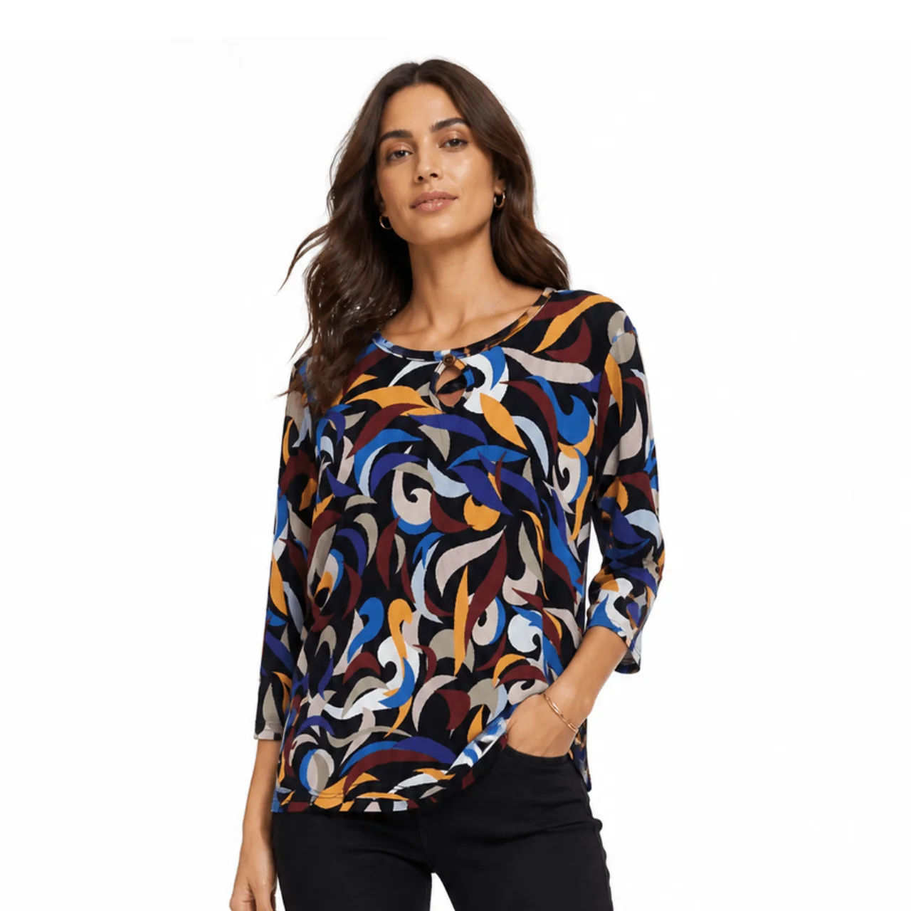 Quality Abstract Print Keyhole Neck Top Proven