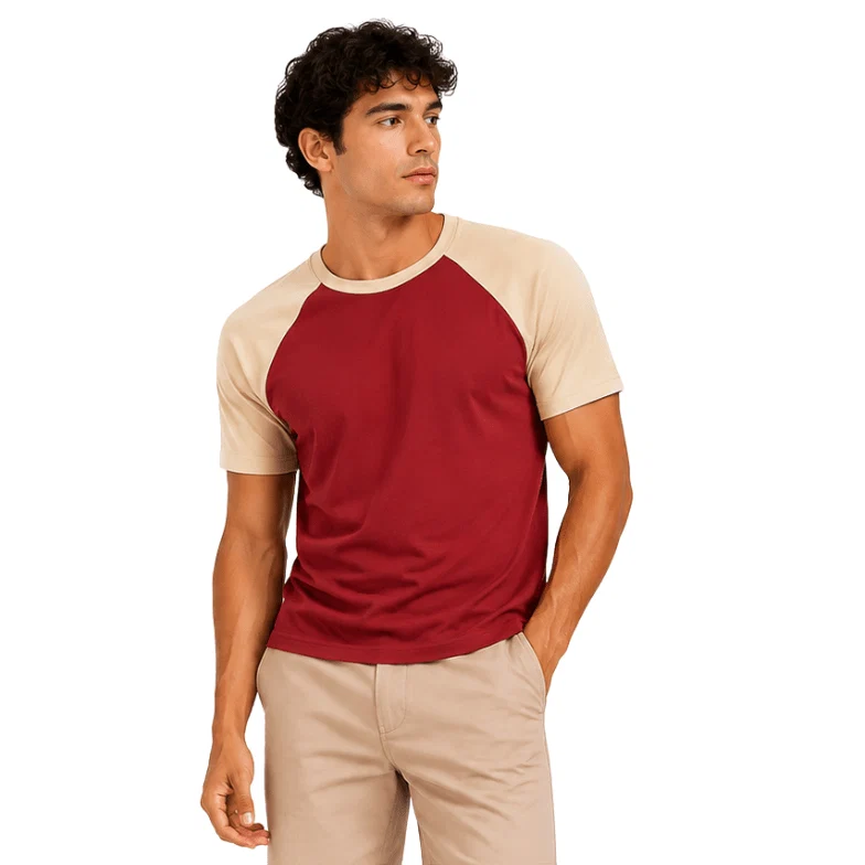 Stylish Men s Contrast Raglan Cotton T-Shirt – Red Natural Environmentally Friendly