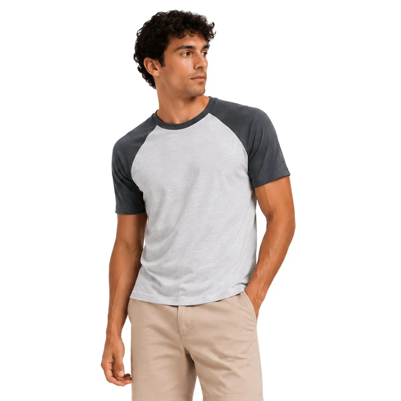 Trendy Men s Contrast Raglan Cotton T-Shirt – Warm Grey Black Eco-Friendly