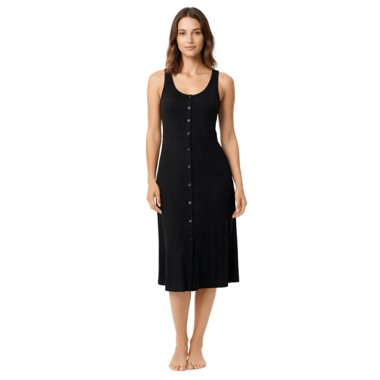 Advanced YANA Ribbed Tank Dress with Button Front Fine