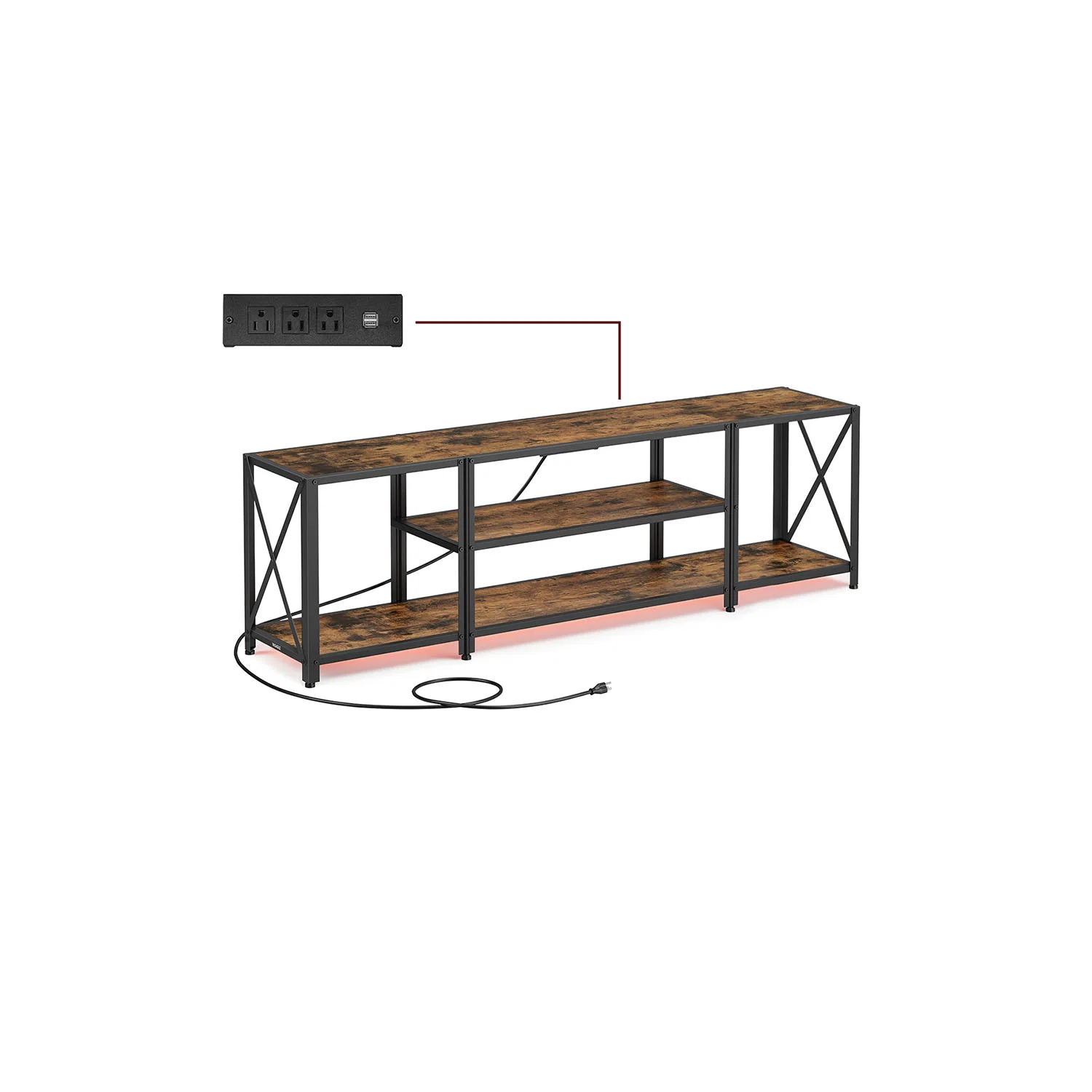 Detailed VASAGLE VASAGLE TV Stand with Power Outlets and LED Lights for T up to 60 Inches Entertainment Center with Open Storage Shelves Environmentally Friendly