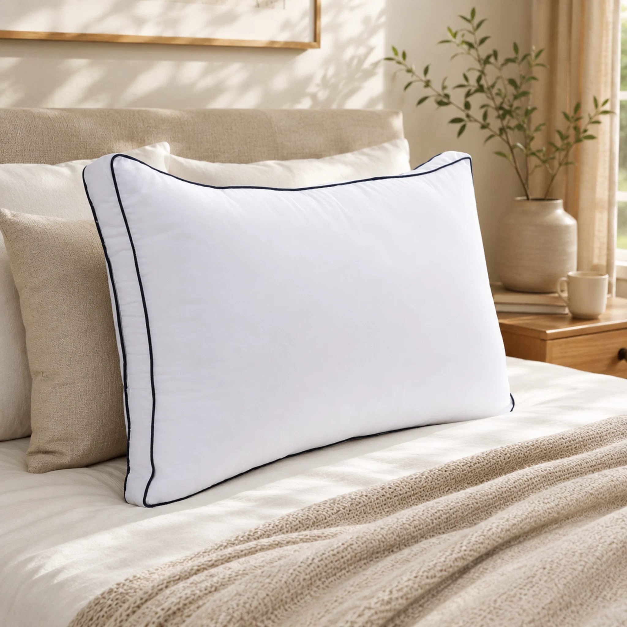 Clean Just Like Down White Pillow with Contrast Piping – 18 x 26 Organic