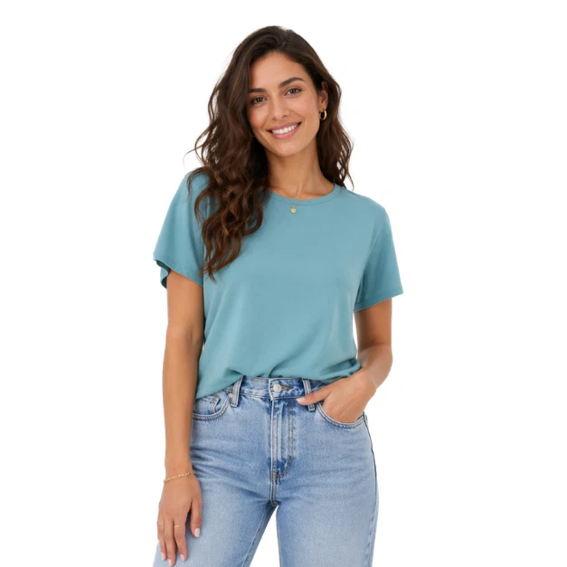 Sophisticated Ladies Crew Neck High-Low Tunic T-Shirt Enhanced