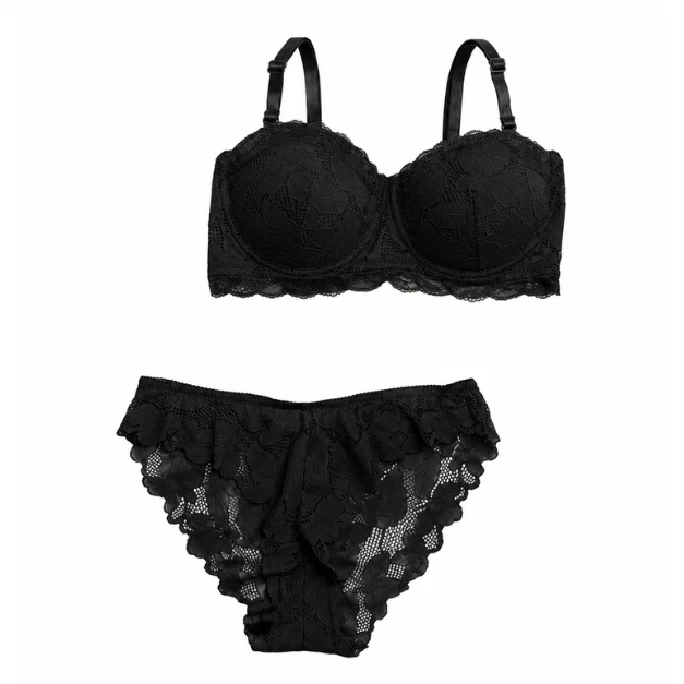 Smooth Floral Lace Balconette Bra Bikini Brief Set Enhanced