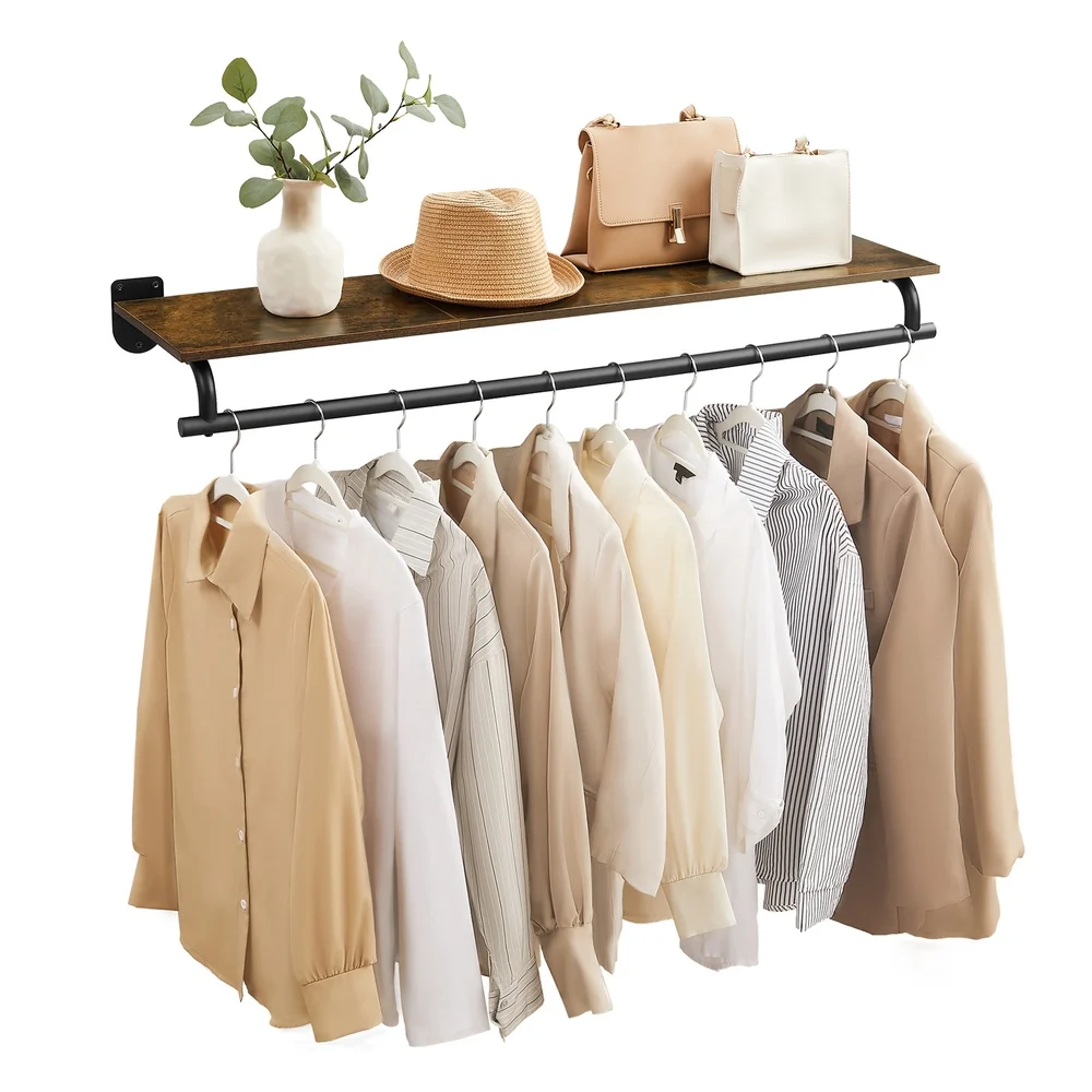 Official SONGMICS Wall Mounted Clothing Rack with Hanging Rod Smooth