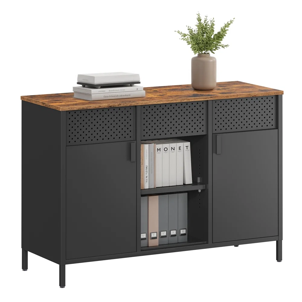 Natural SONGMICS Bravon Collection – Metal Cabinet with 2 Doors Long-Lasting
