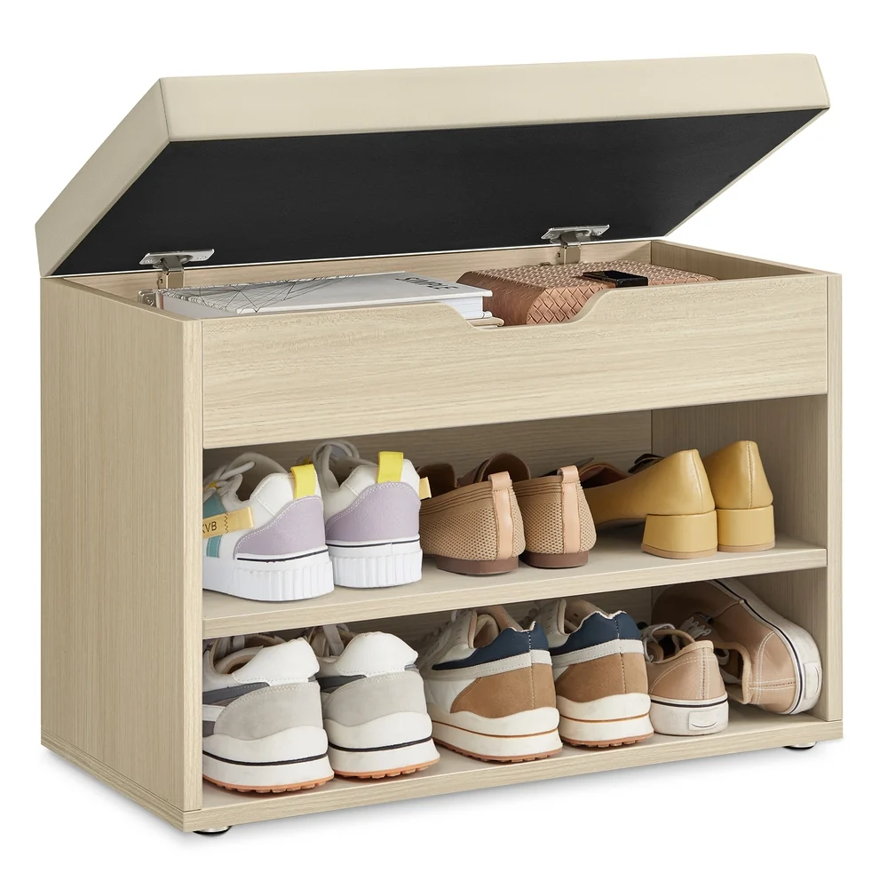 Classic VASAGLE Shoe Bench with 3 Storage Compartments Stylish