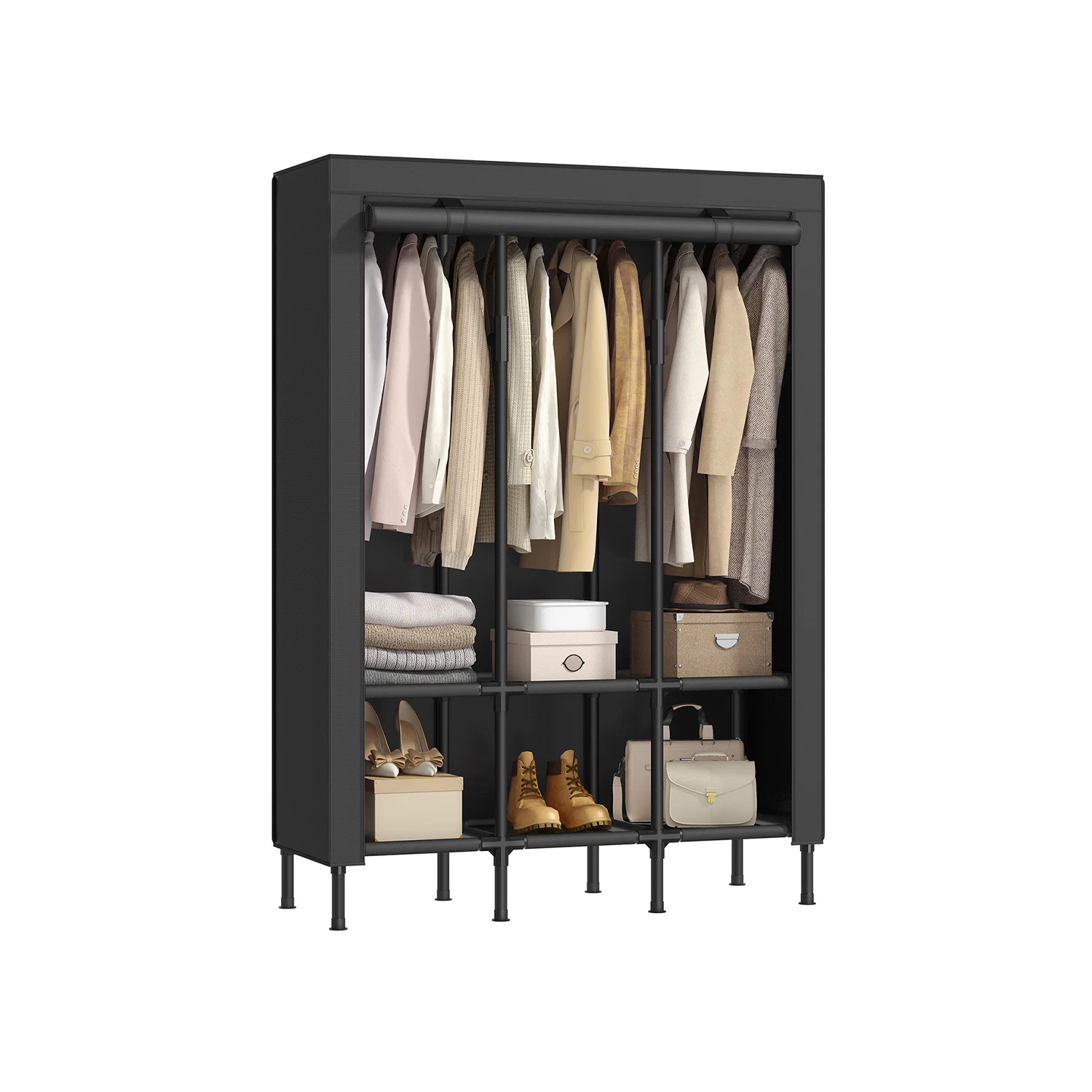 Flexible SONGMICS Wardrobe Closet with 3 Hanging Rails and 6 Shelves Classic