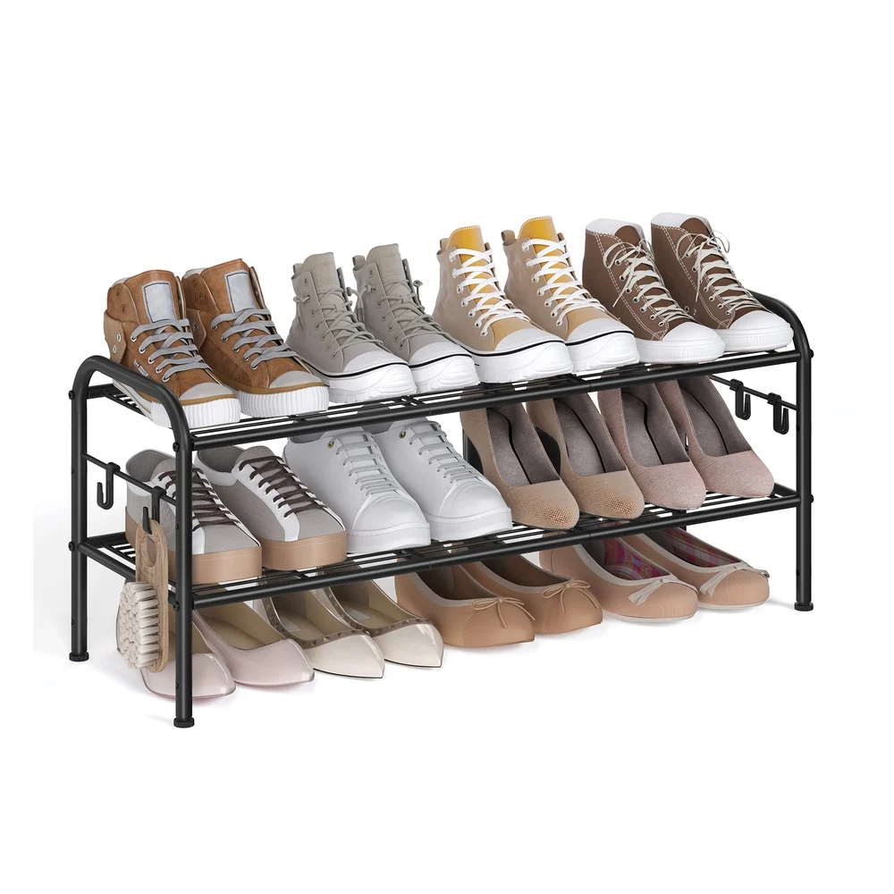 Reliable SONGMICS Wide Metal Shoe Rack with Hooks High-Quality