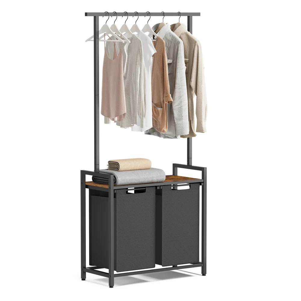 Professional VASAGLE 2-Section Laundry Hamper with Clothes Rack Elite