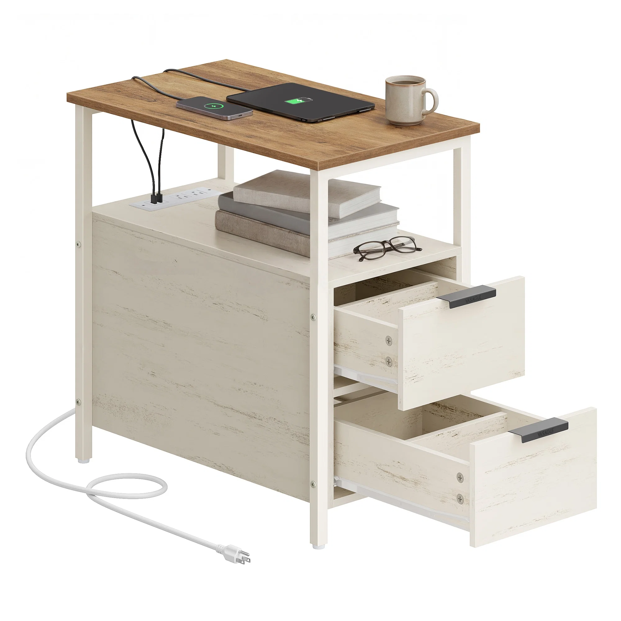 Responsible VASAGLE Side Table with Charging Station Dependable