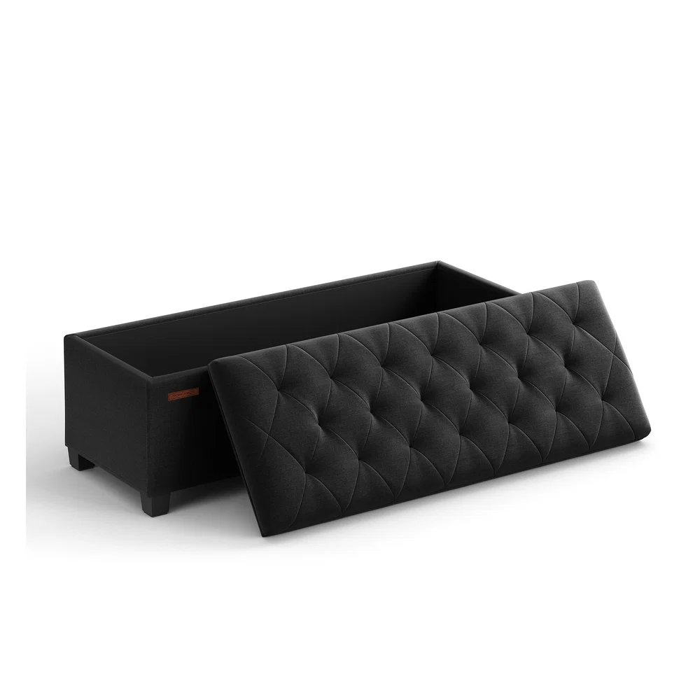 Pure SONGMICS Storage Ottoman Bench Linen-Look Fabric Fine Crafted