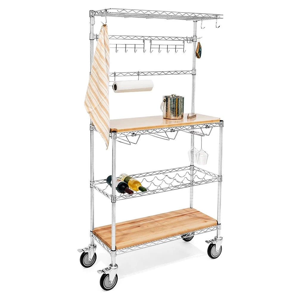 Secure Chrome-Plated 4-Shelf Bar Cart High-Quality