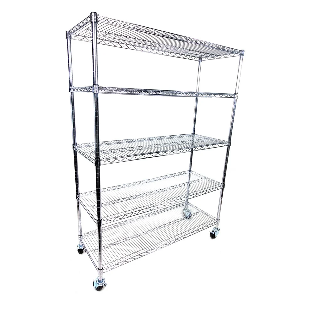 Certified 14 quot d x 60 quot w – 5-Shelf Chrome Wire Carts w 3 quot Casters Green