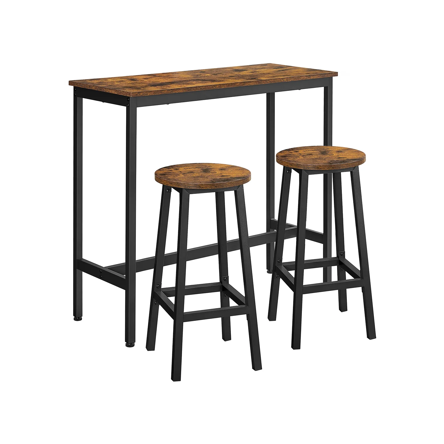 Quality VASAGLE Brown u0026 Black Bar Table with 2 Round Stools Enhanced