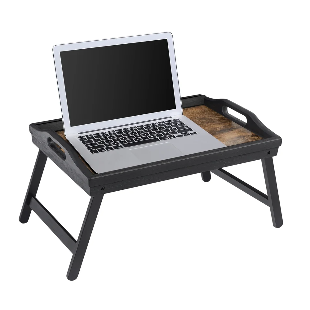 Elegant SONGMICS Black u0026 Brown Bed Tray with Foldable Legs Exceptional