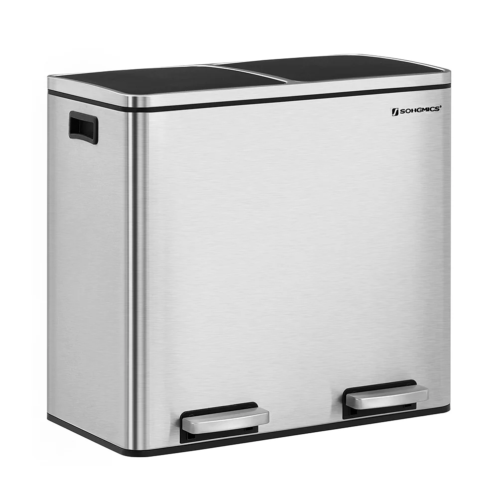 Crafted SONGMICS 2 x 6.3 Gallon Silver Dual Trash Can with Lid u0026 Handles Classic