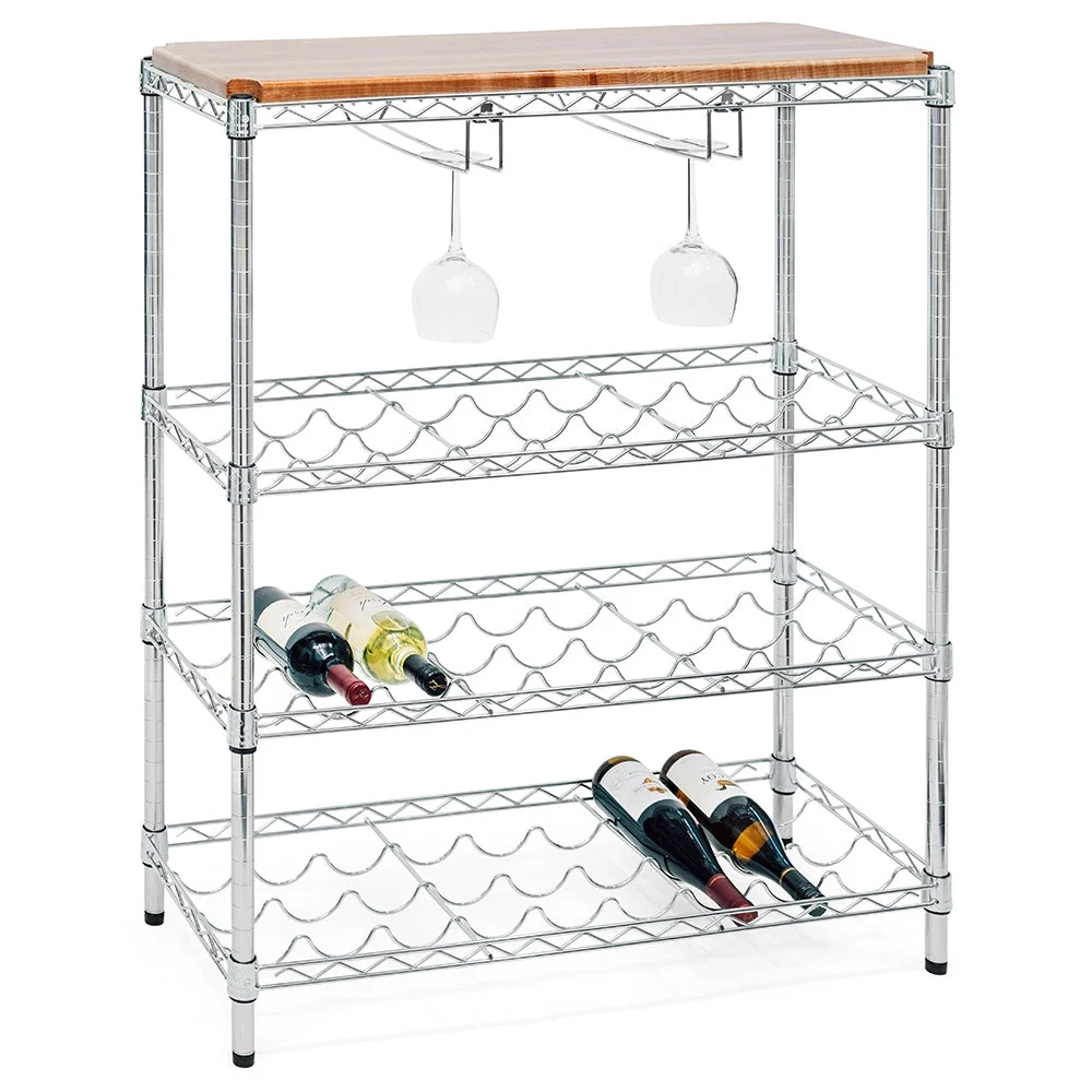 Natural Chrome Wire 27-Bottle Wine Rack w Hardwood Top Specialty