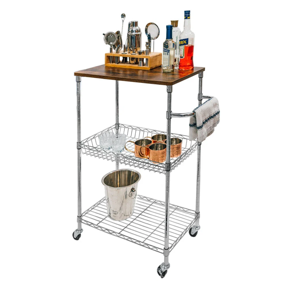 Original Design Standard Duty 14 quot d x 24 quot w x 36 quot h 3-Tier Chrome Wire Shelving Cart Flexible