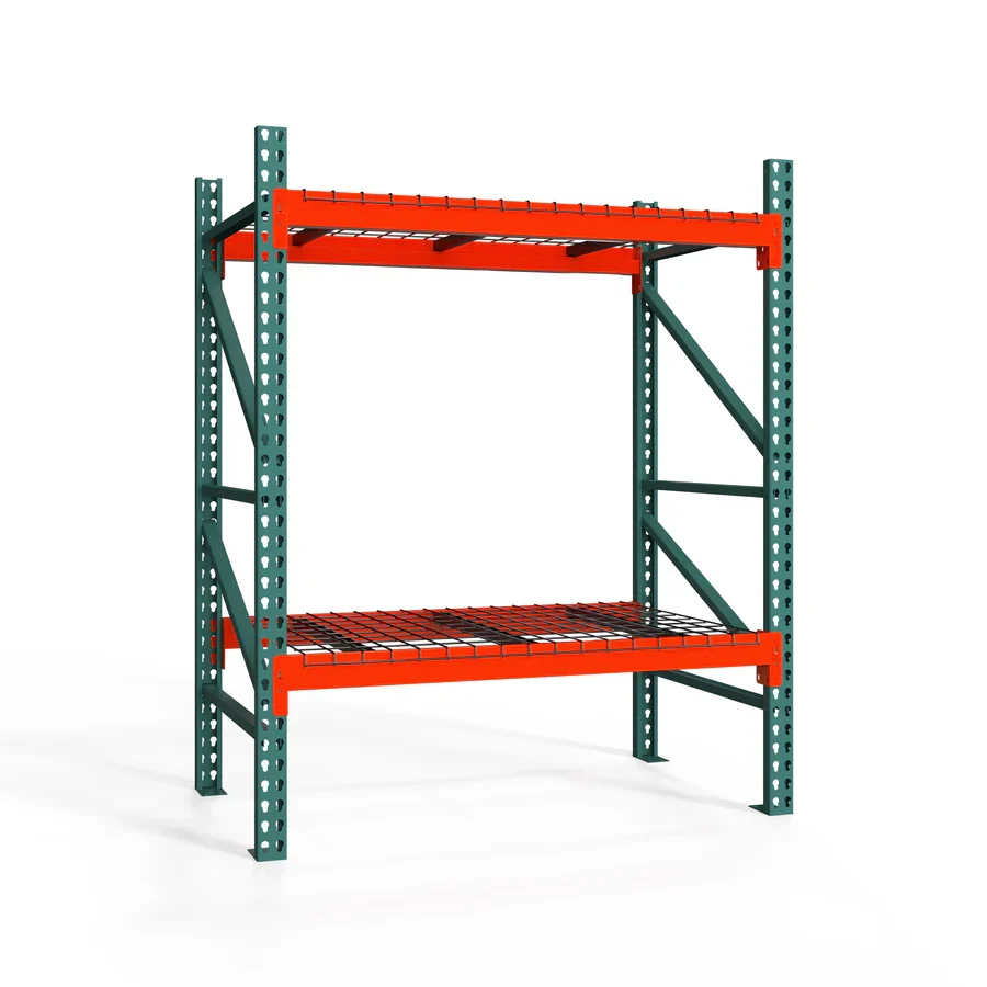 Lightweight 2-Tier Teardrop Pallet Rack Starter Units w Wire Decking – 36 quot d x 72 quot h Safe