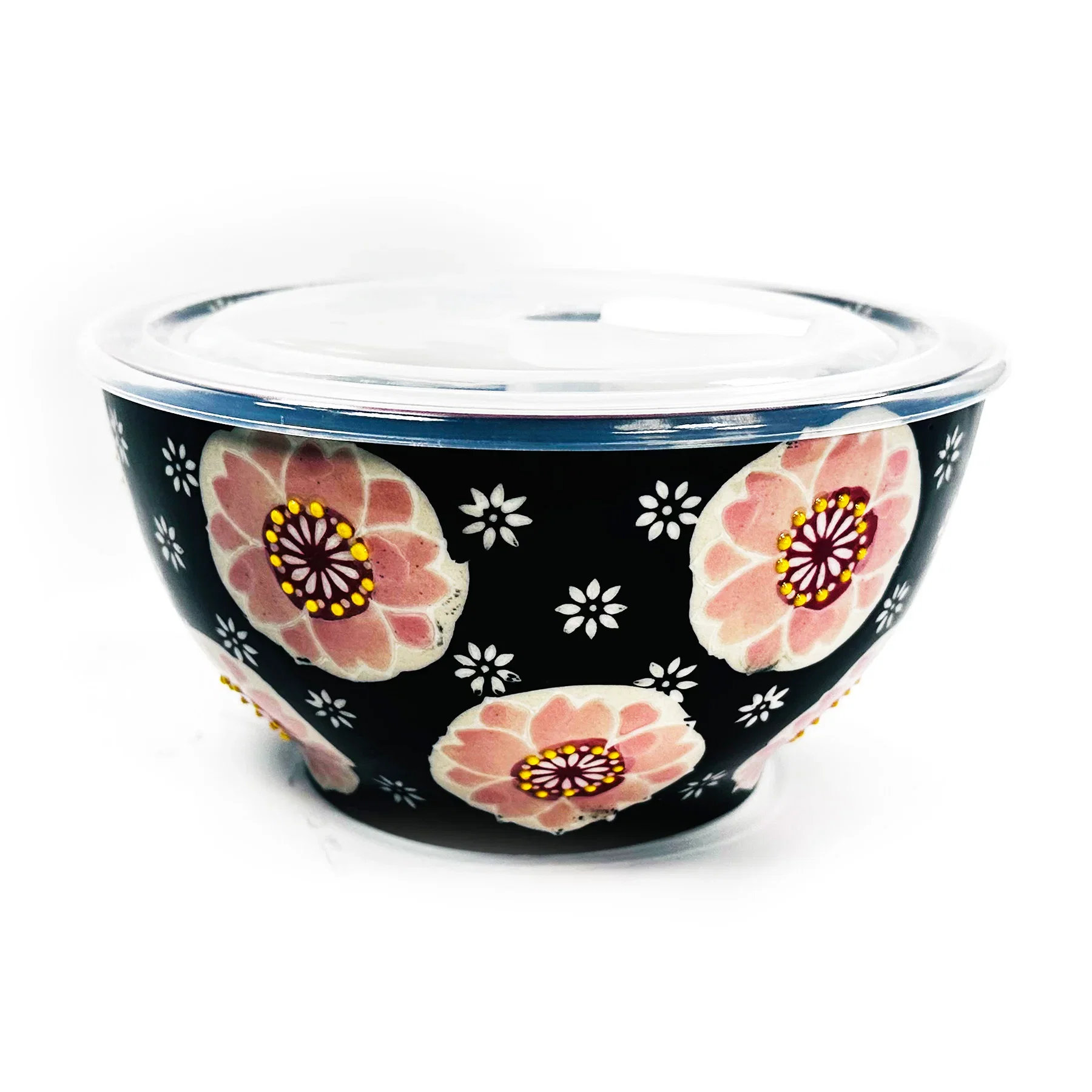 Dependable MICRO BOWL W LID BLACK PINK BLOSSOMS User-Friendly