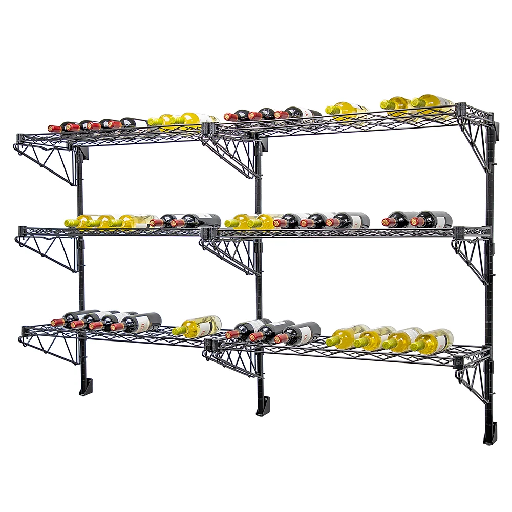 Original Design 14 quot d Black Double Wall-Mounted Wine Racks w 6 Shelves Sophisticated