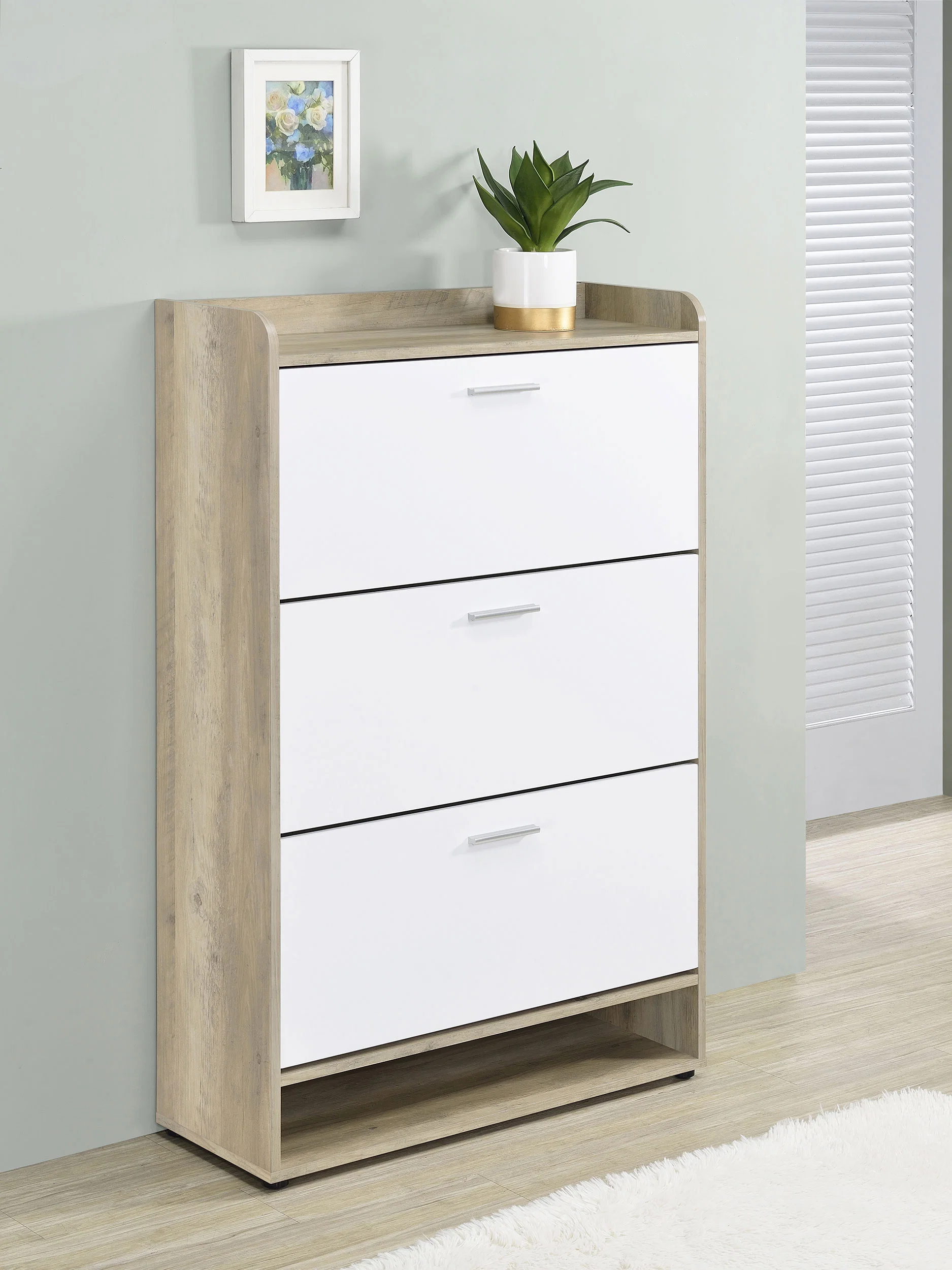 Traditional DENIA 3 TIER SHOE CABINET WHITE Minimalist