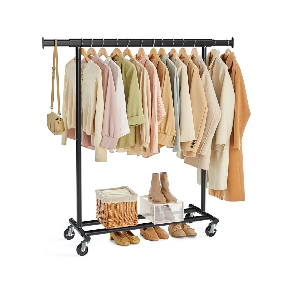 Recyclable EXTENDBLE GARMENT RACK W WHEELS BLK User-Friendly