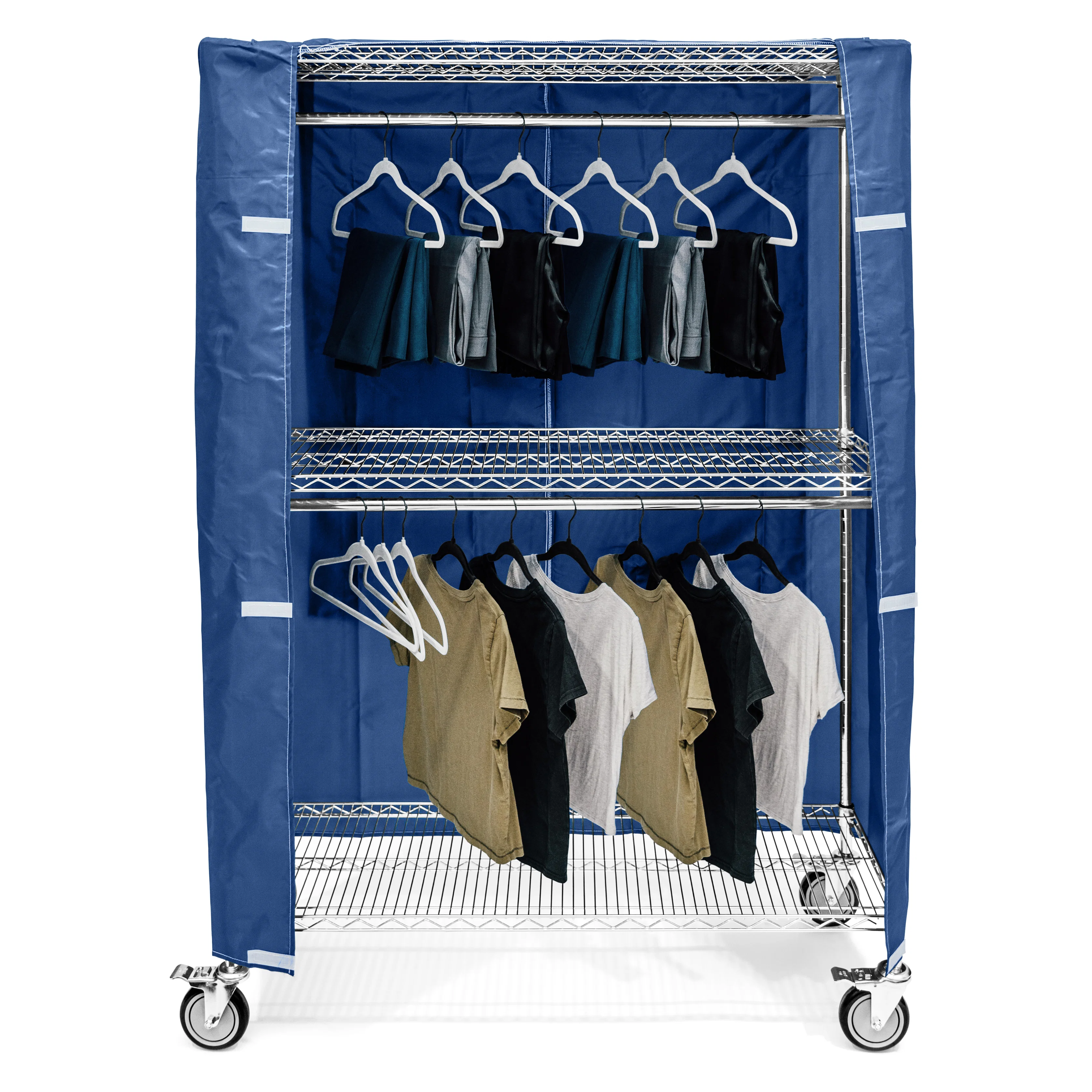 Optimized 2-Tier Large Mobile Garment Rack with Cover Fast